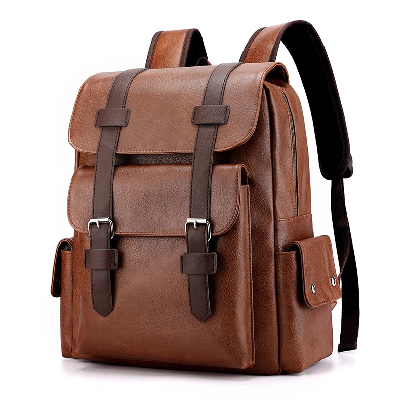 Men PU Leather Laptop Backpack