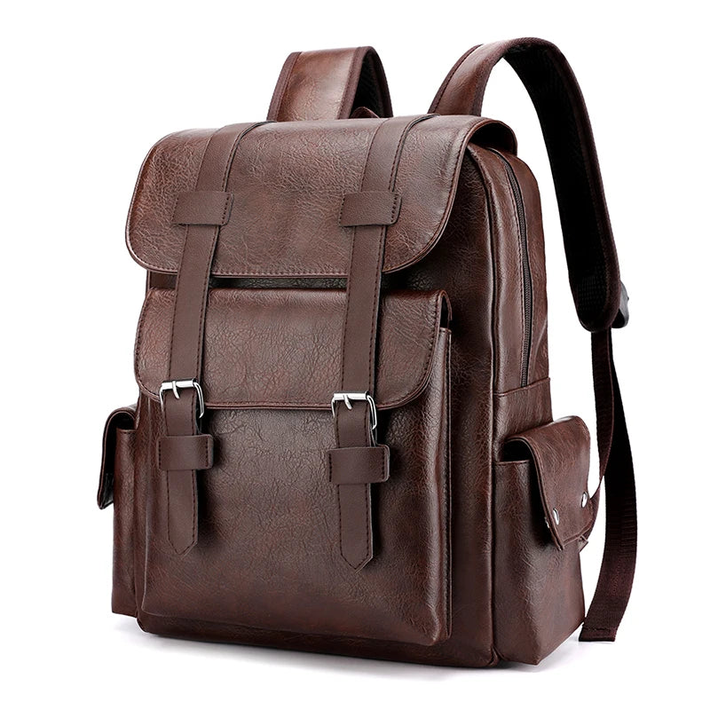 Men PU Leather Laptop Backpack